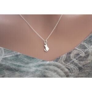 Sterling Silver Tiny Sitting Cat Charm Necklace, Simple Cat Cut Out Necklace